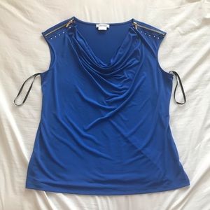 Calvin Klein Blue Cowl-neck Top with Gold Detail